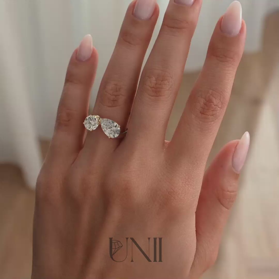 Yellow | Rose :: Oraventa Round & Pear Toi et Moi Lab Grown Diamond Engagement Ring IGI Certified