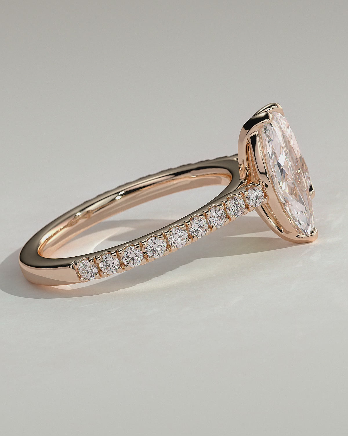Rose :: Zenavelle 1.5ct marquise and 1.8ct pear pave toi et moi lab grown diamond engagement ring 360 view rose gold IGI certified two stone ring