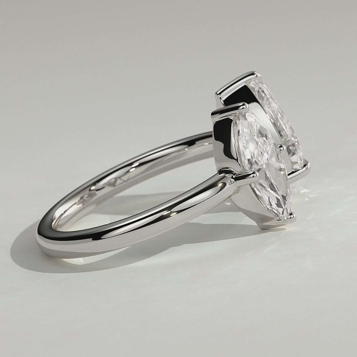 White :: Velentora 1.15ct marquise and 1.65ct pear toi et moi lab grown diamond engagement ring 360 view white gold IGI certified two stone ring