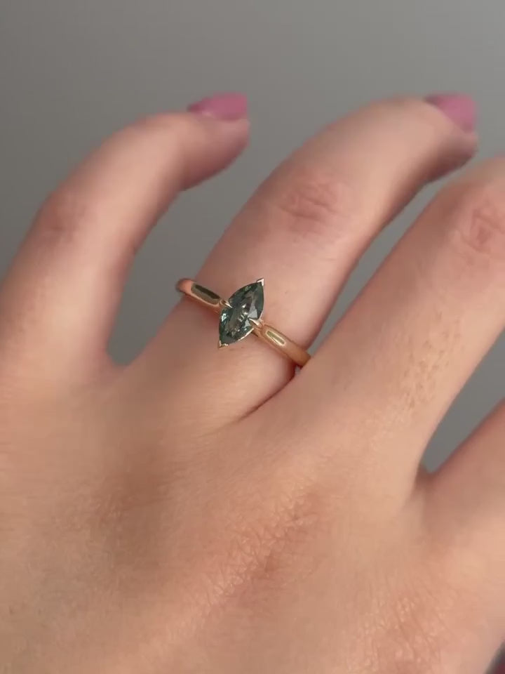 Common :: VS1 Teal Marquise lab diamond solitaire ring close-up