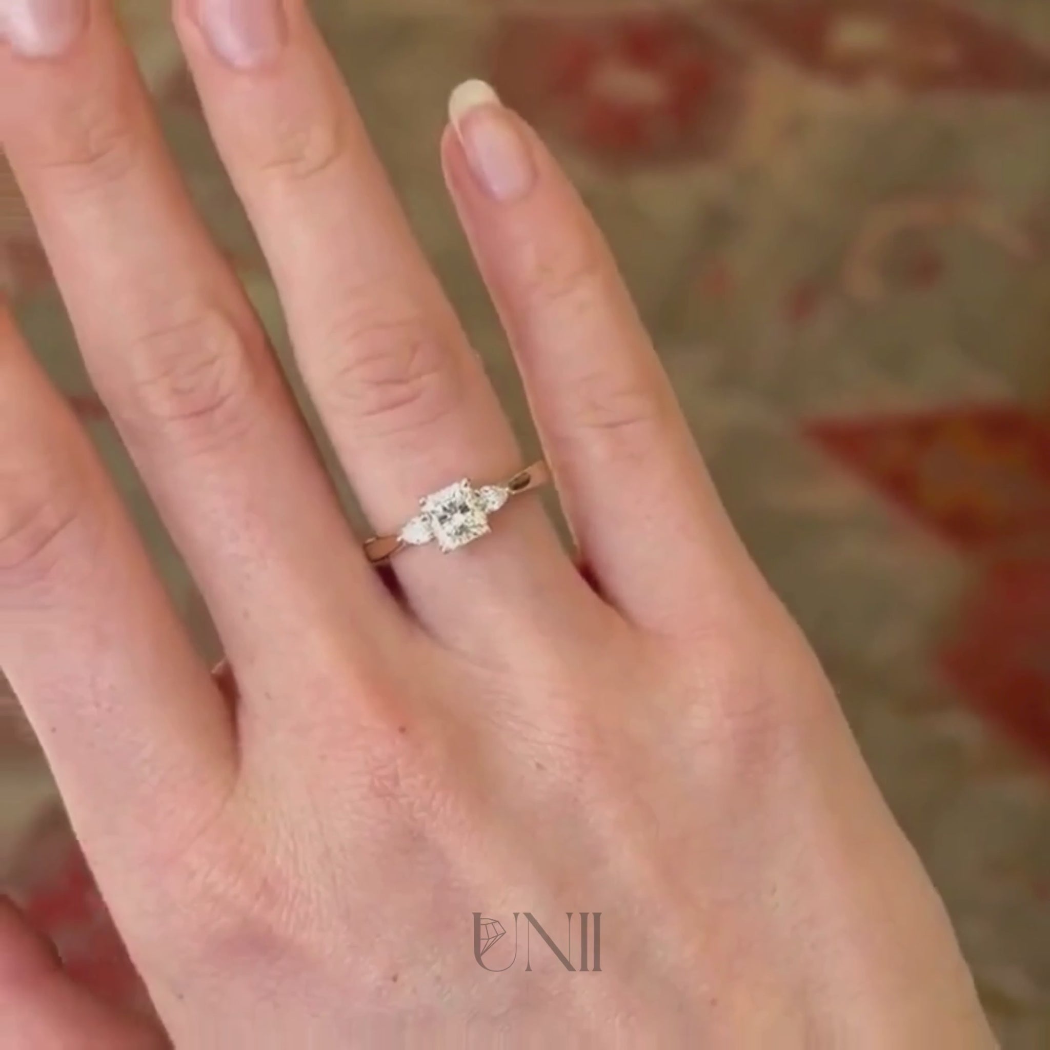 Common :: Unii Jewels 1.20TCW Square Radiant three stone engagement ring video