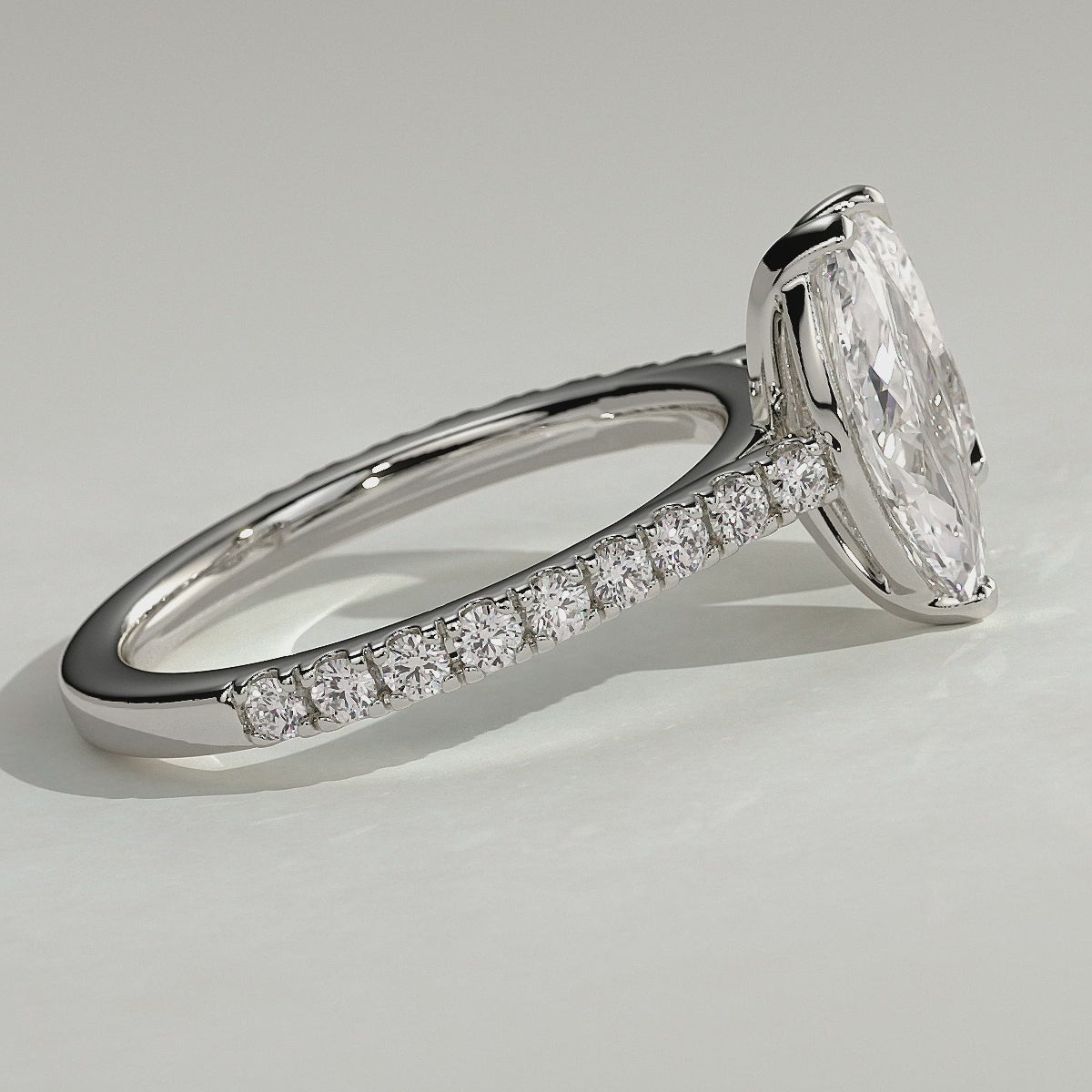 White :: Zenavelle 1.5ct marquise and 1.8ct pear pave toi et moi lab grown diamond engagement ring 360 view white gold IGI certified two stone ring