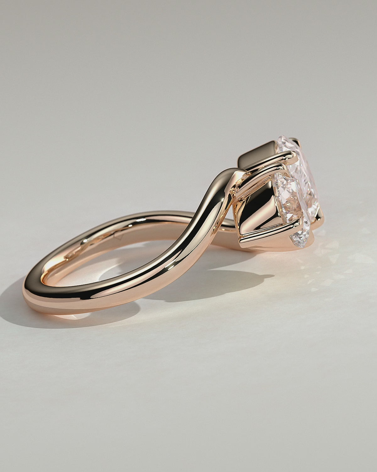 Rose :: Oraventa round and pear toi et moi lab grown diamond engagement ring 360 view rose gold IGI certified two stone ring