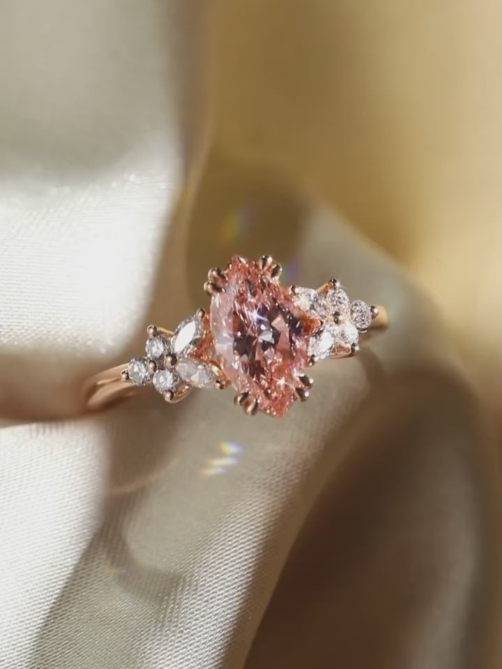 Common :: 1ct Pink Marquise lab grown diamond nature inspired ring showcase