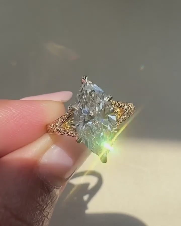 Common :: 3 carat Marquise lab grown diamond vintage ring showcase