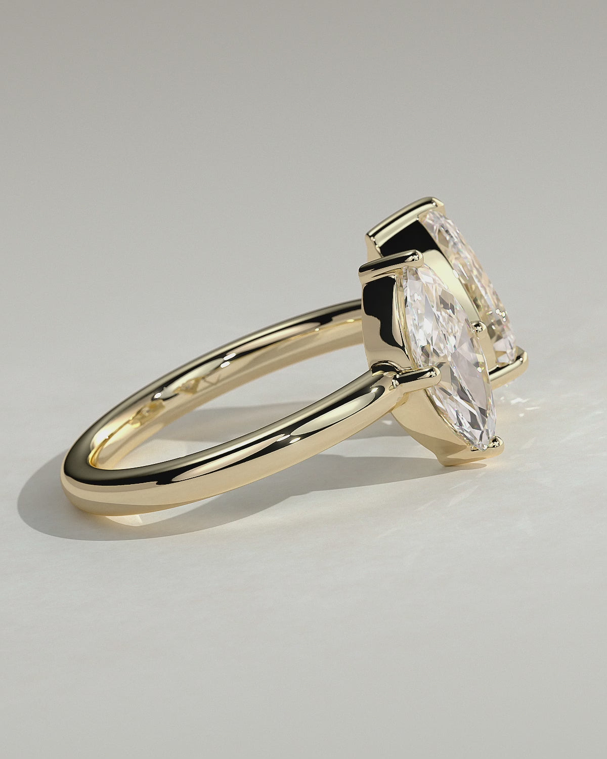 Yellow :: Velentora 1.15ct marquise and 1.65ct pear toi et moi lab grown diamond engagement ring 360 view yellow gold IGI certified two stone ring
