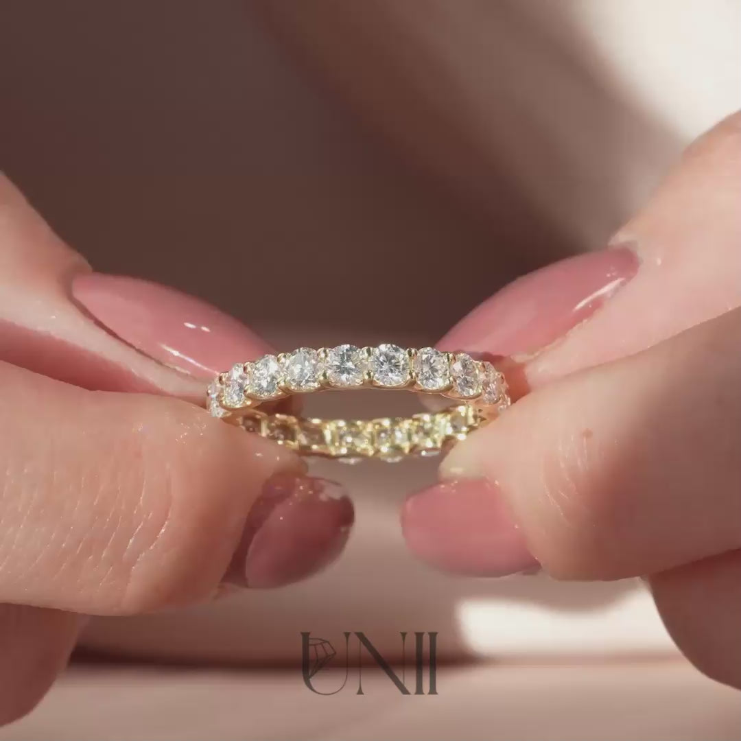 Yellow :: Zenorique 2ct Round U Prong Lab Diamond Eternity Ring Yellow Gold IGI Certified