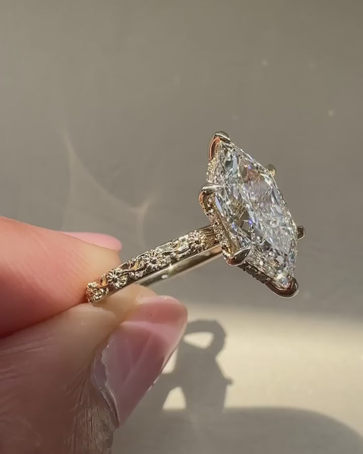 Common :: 4 carat Marquise lab grown diamond engagement ring showcase