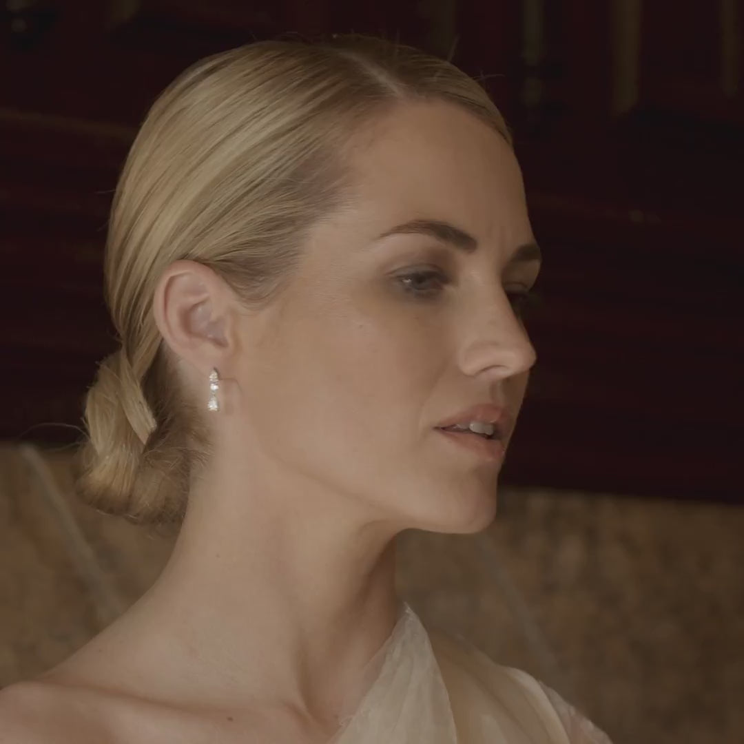 common :: dual shape lab grown diamond drop earrings pear and emerald cut white gold sophisticated fine jewelry