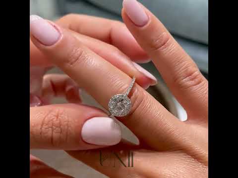 Common :: round lab grown diamond engagement ring with halo and pavé band