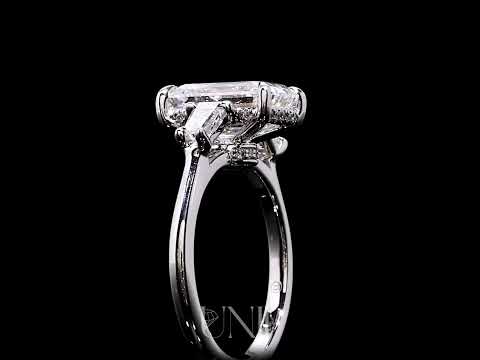 Common :: Tavira 3.82ct IGI certified emerald three stone lab grown diamond engagement ring by Unii Jewels showcasing elegant step cut brilliance and three stone setting video
