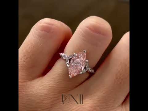 Common :: Noravelle 3.01ct pink marquise vintage lab grown diamond engagement ring IGI certified full ring video fancy pink diamond