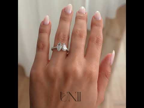 White :: Zenavelle 1.5ct Marquise & 1.8ct Pear Pavé Toi et Moi Lab Grown Diamond Engagement Ring IGI Certified