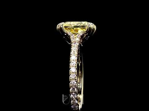 Common :: Faloren 2.63 carat yellow cushion pave lab grown diamond engagement ring IGI certified full ring video fancy yellow diamond