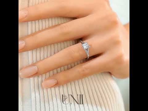 White :: princess cut lab grown diamond engagement ring pavé band white gold luxury