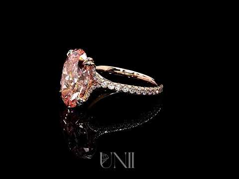 Common :: Doviquea 5.98 carat pink oval pave lab grown diamond engagement ring IGI certified full ring video fancy pink diamond