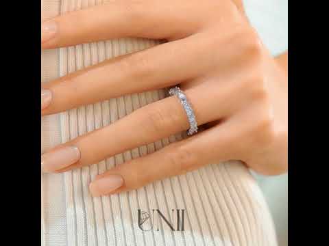 White :: cushion cut lab grown diamond eternity ring white gold luxury wedding band