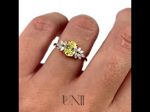 Common :: Norentique 1 carat yellow oval lab grown diamond engagement ring IGI certified full ring video fancy yellow diamond