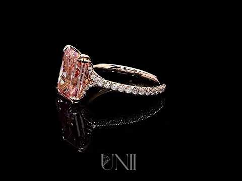 Common :: Cyralis 5.31 carat pink radiant pave lab grown diamond engagement ring IGI certified full ring video fancy pink diamond