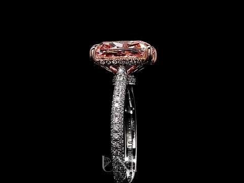 Common :: Zoravella 4.53 carat pink cushion pave lab grown diamond engagement ring IGI certified full ring video fancy pink diamond