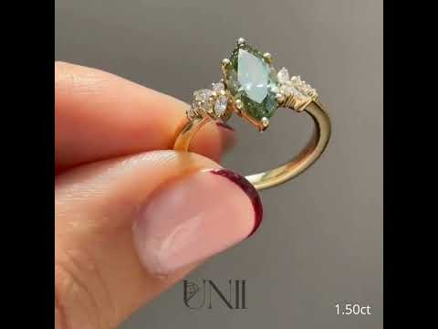 Common :: Velmorae 1.5ct green marquise cluster lab grown diamond engagement ring IGI certified full ring video fancy green diamond