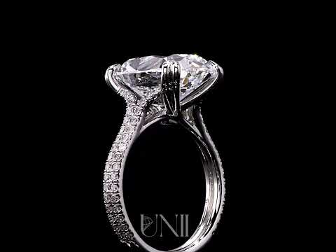 Common :: Ophira 8.30ct IGI certified antique cushion pave lab grown diamond engagement ring by Unii Jewels showcasing brilliant sparkle and elegant pavé setting video
