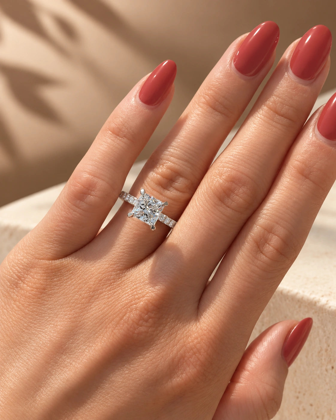 Common :: Geometric Princess Cut center diamond with Round pavé accents