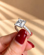 Common :: Princess hidden halo engagement ring featuring a delicate 2MM band.