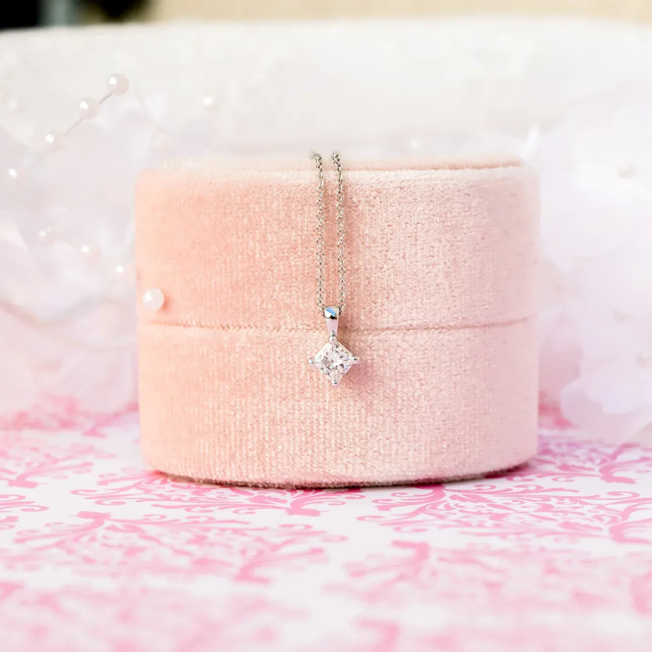 Princess Lab Grown Diamond Classic Pendant With Chain, EF Color, VS Clarity, IGI Certified