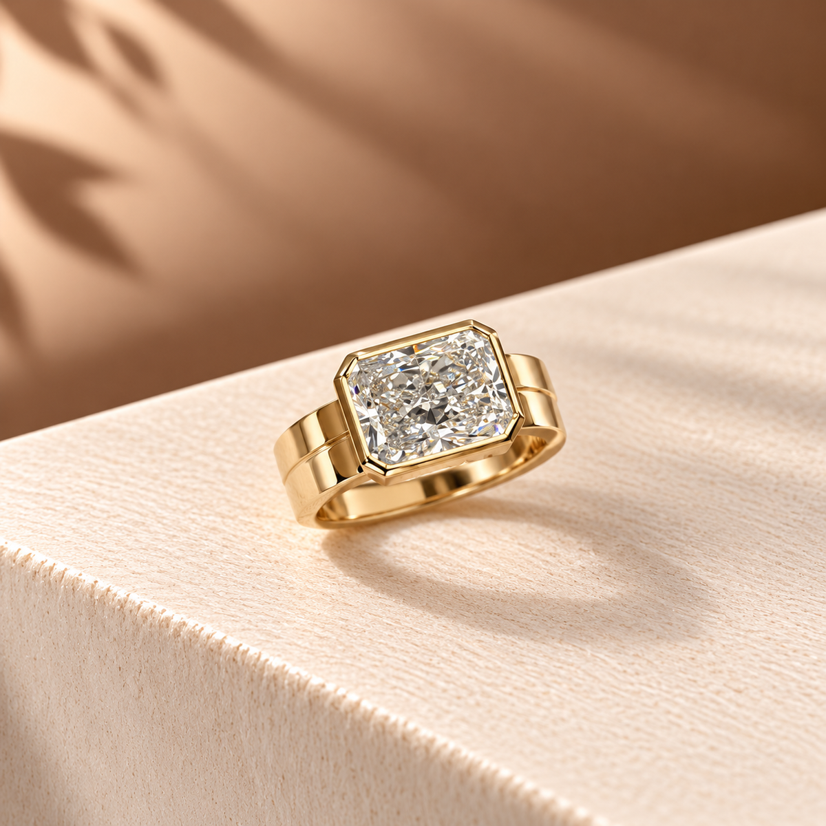Common :: E VVS1 Radiant Cut lab grown diamond bezel engagement ring