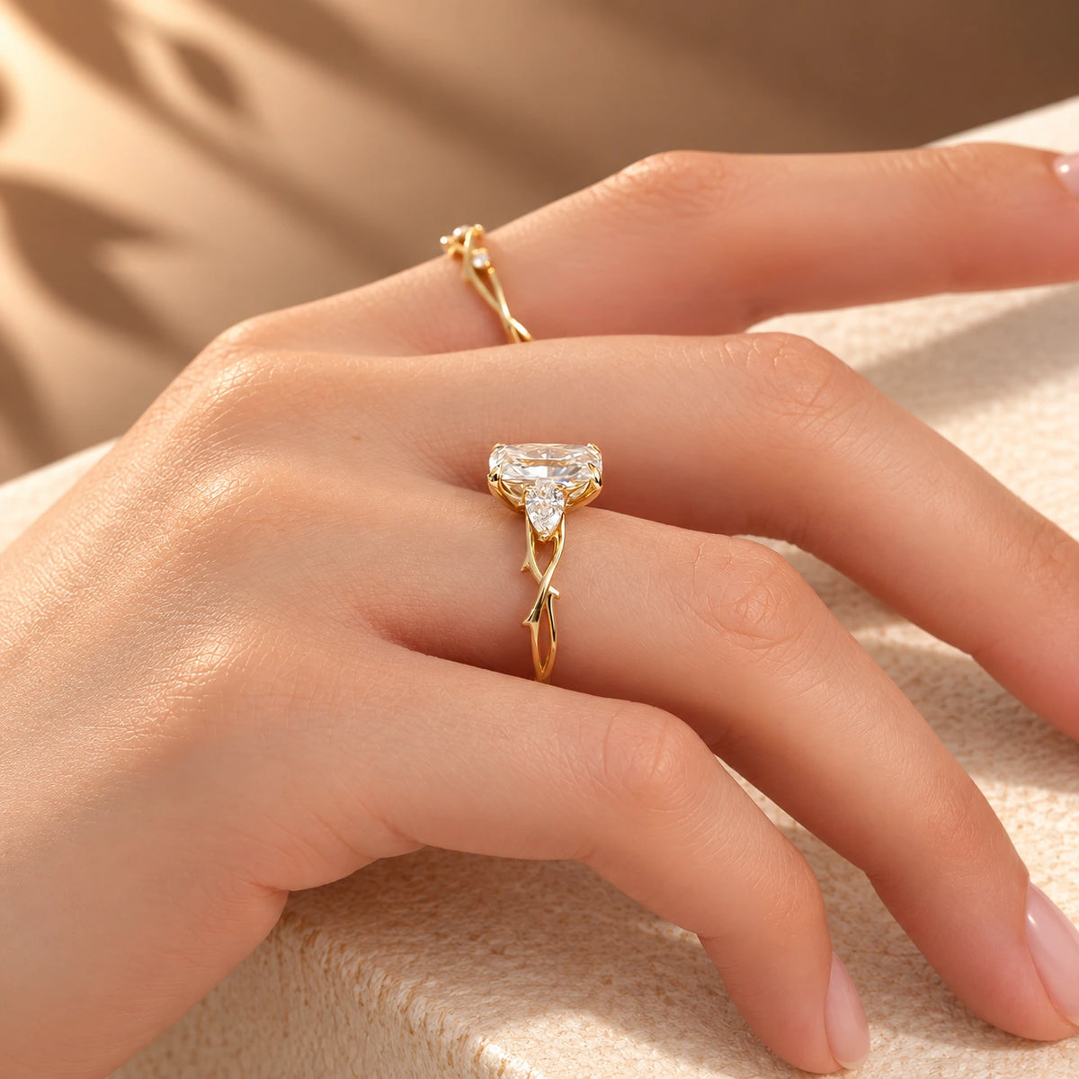 Common :: 2.30TCW Radiant and Pear lab grown diamond engagement ring