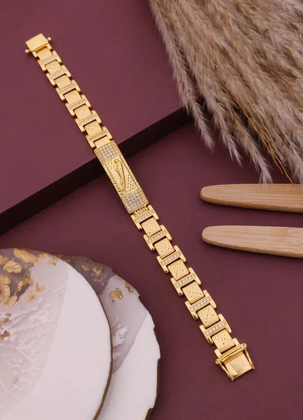 Mens 1 Gram Divine Pattern Gold Bracelet Lord Shiva Trishul Design