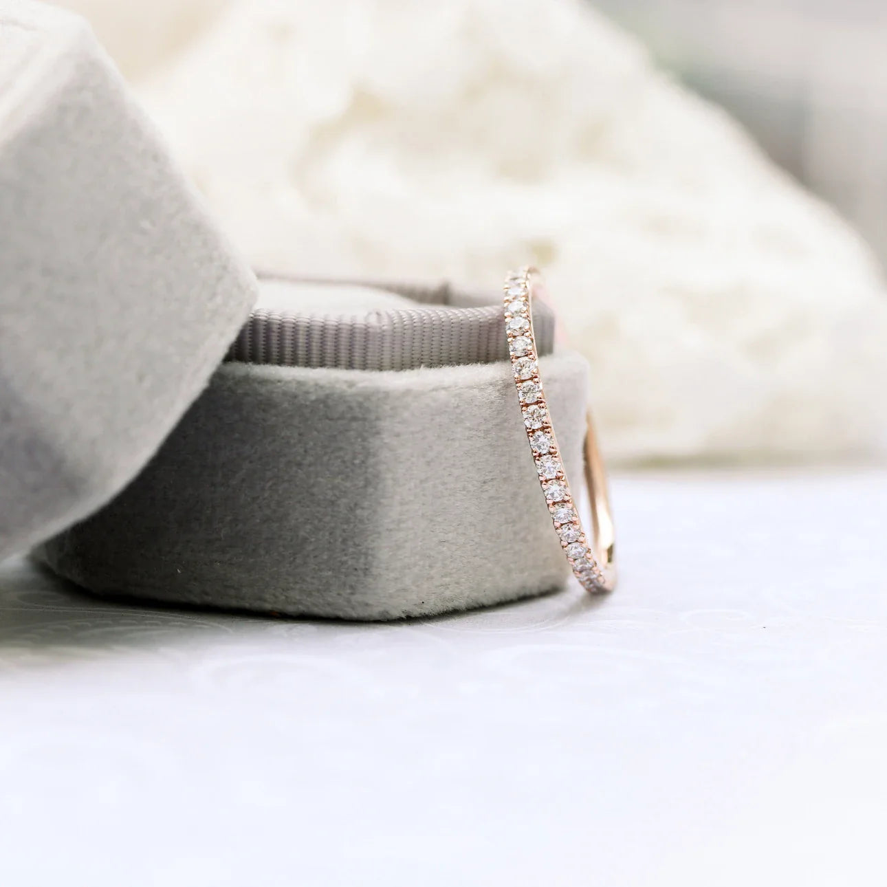 Round Lab Grown Diamond , French Pave Eternity Band , EF Color , VS Clarity , IGI Certificate