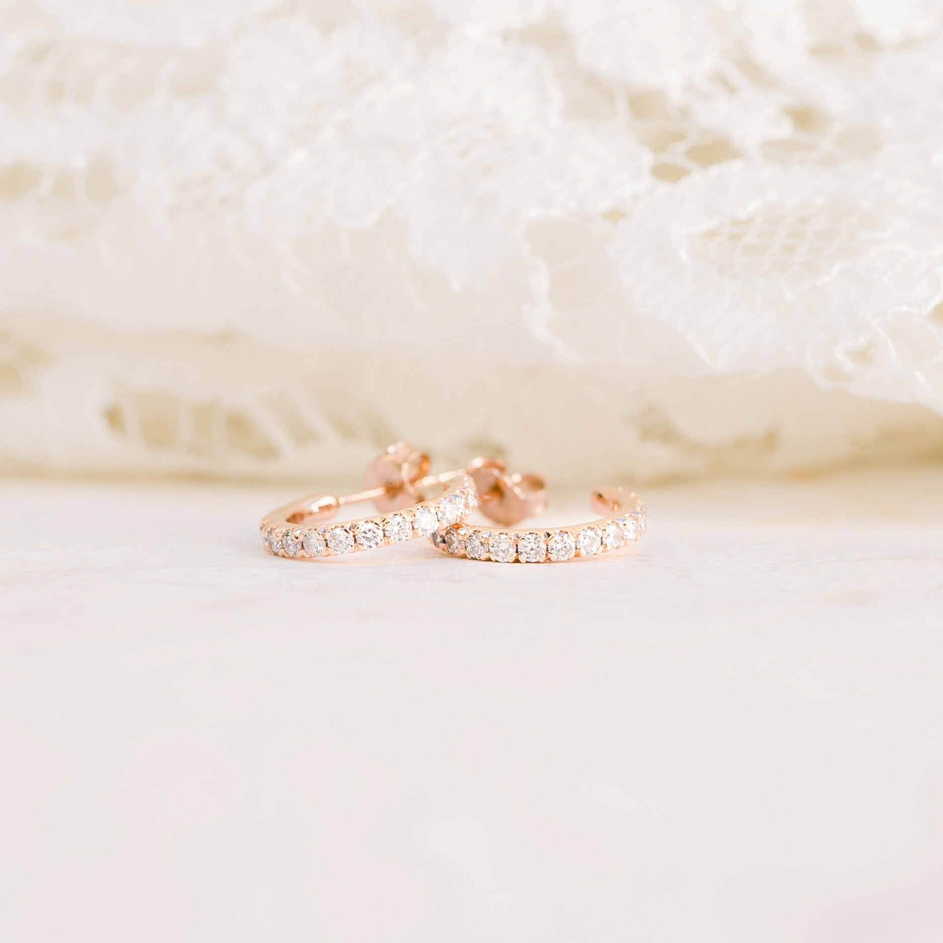 Round Lab Grown Diamond J Huggie Hoop Earrings, EF Color, VS Clarity, IGI Certified