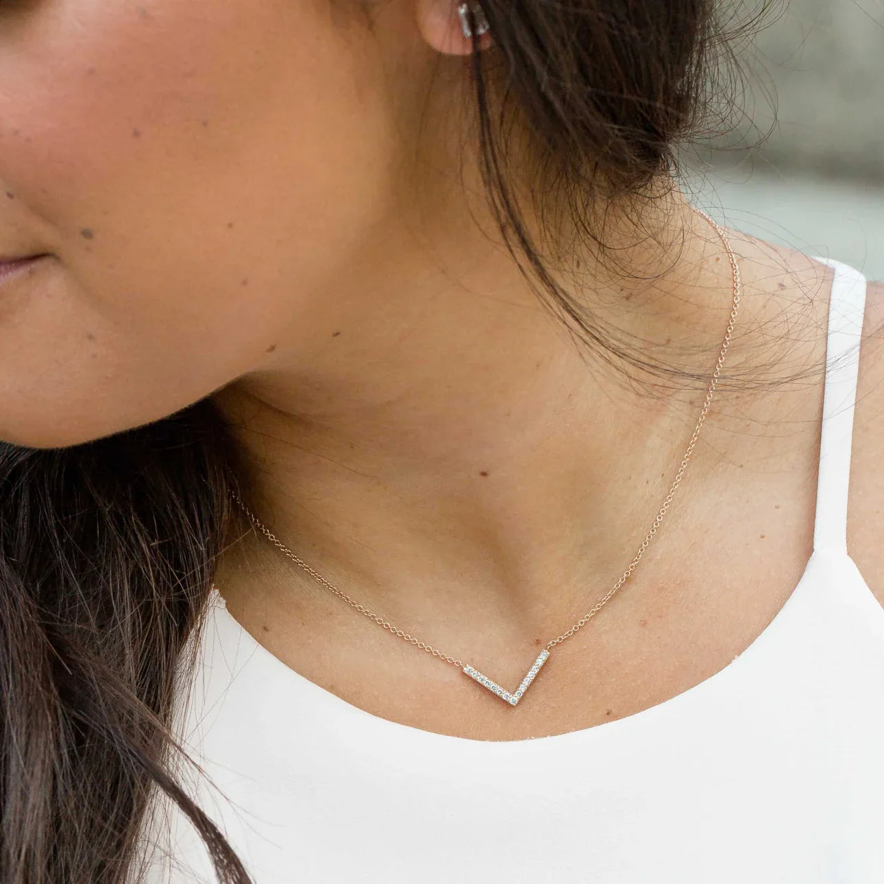 Round Lab Grown Diamond V Necklace, EF Color, VS Clarity, IGI Certified