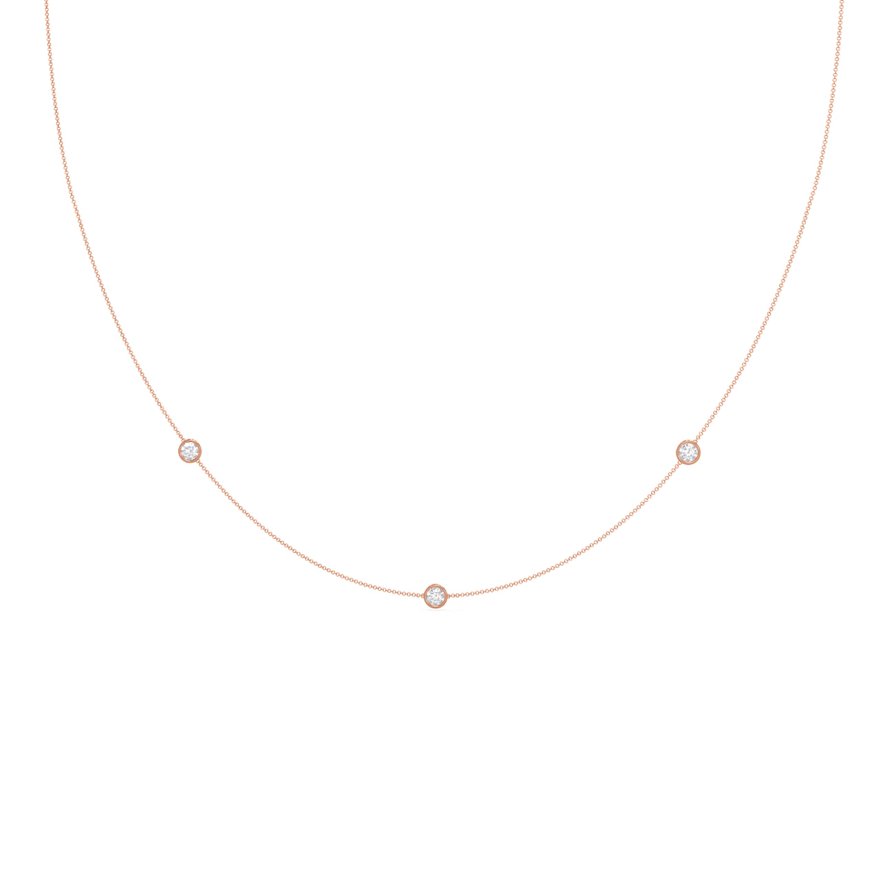 Round Lab Grown Diamond Triple Diamond Bezel Floating Cosmopolitan Necklace, EF Color, VS Clarity, IGI Certified