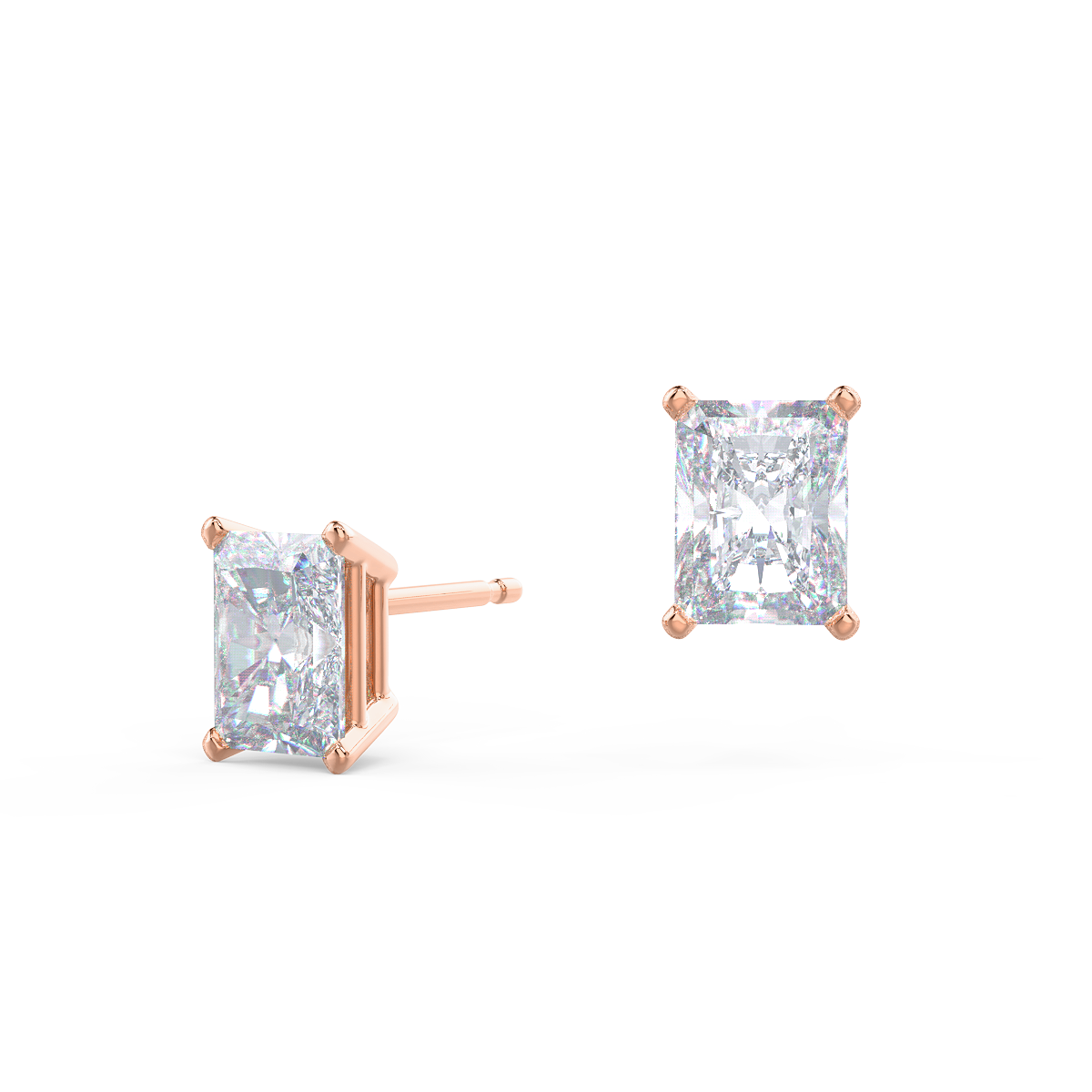 Radiant Lab Grown Diamond Stud Solitaire Earrings, EF Color, VS Clarity, IGI Certified