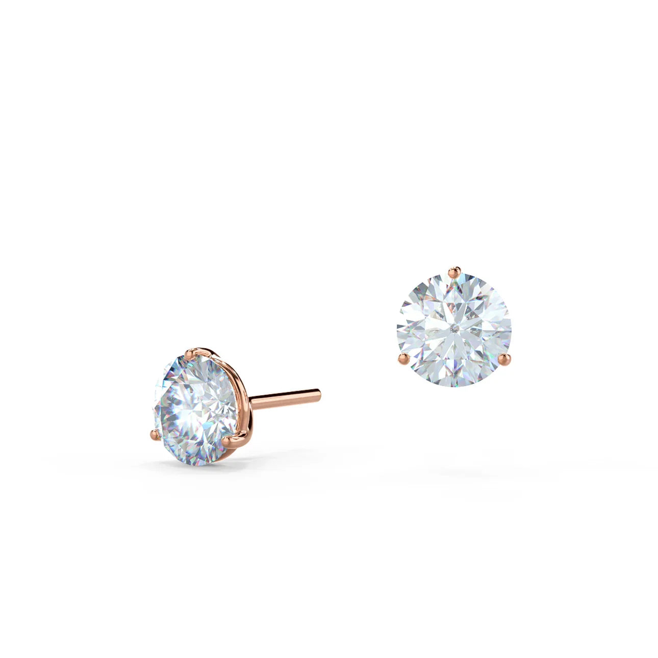 Round Lab Grown Diamond Martini Three Prong Stud Earrings, EF Color, VS Clarity, IGI Certified