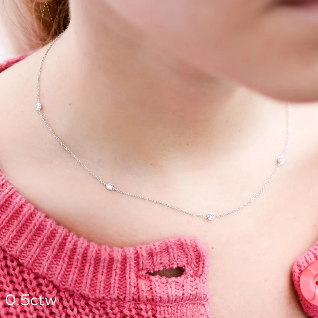 Five Round Lab Grown Dimaond Bezel Set Floating Cosmopolitan Necklace, EF Color, VS Clarity, IGI Certified