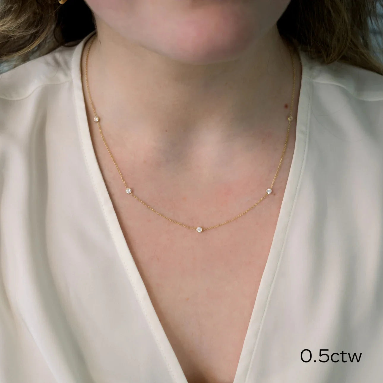 Five Round Lab Grown Dimaond Bezel Set Floating Cosmopolitan Necklace, EF Color, VS Clarity, IGI Certified