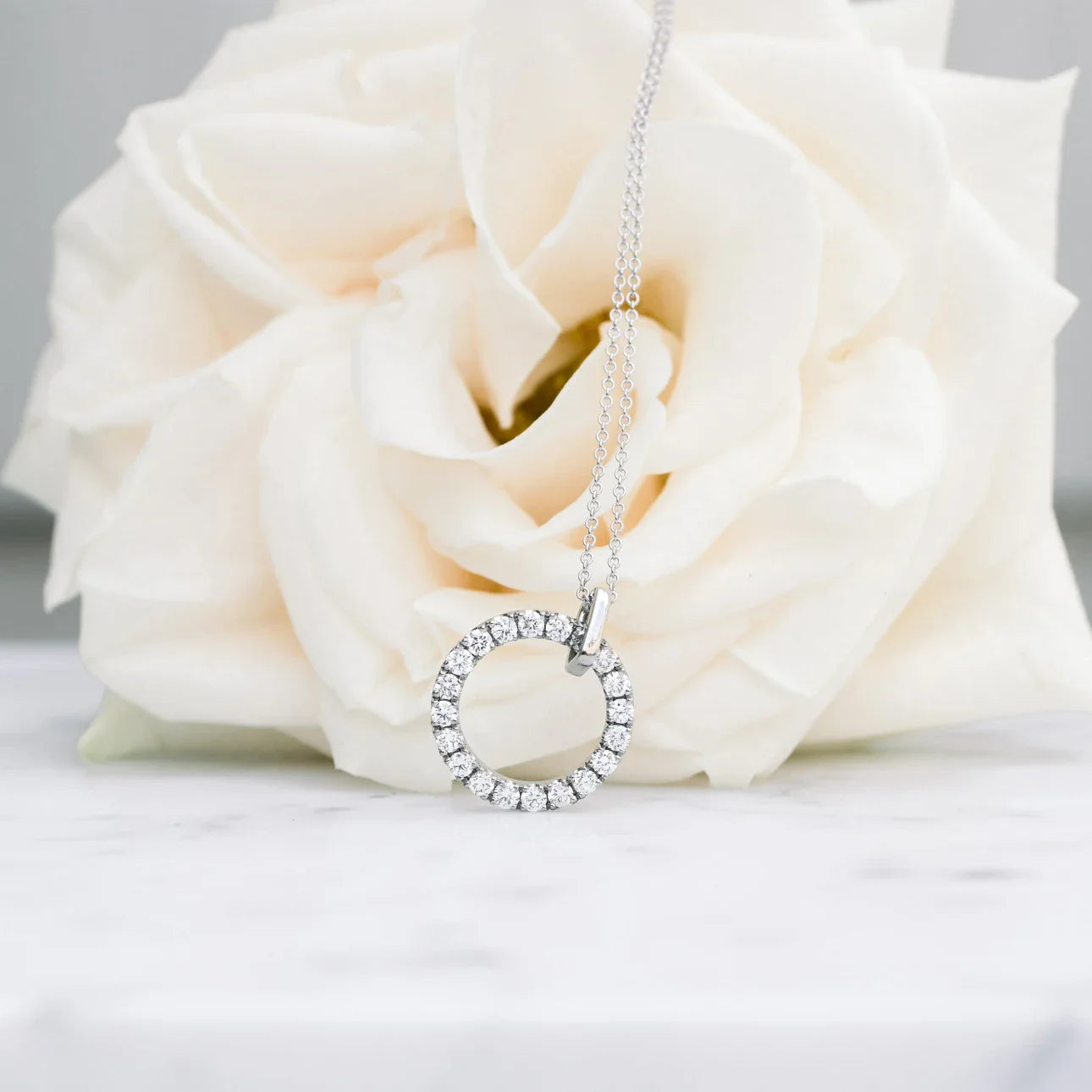 Round Lab Grown Diamond Open Circle Pendant Necklace, EF Color, VS Clarity, IGI Certified