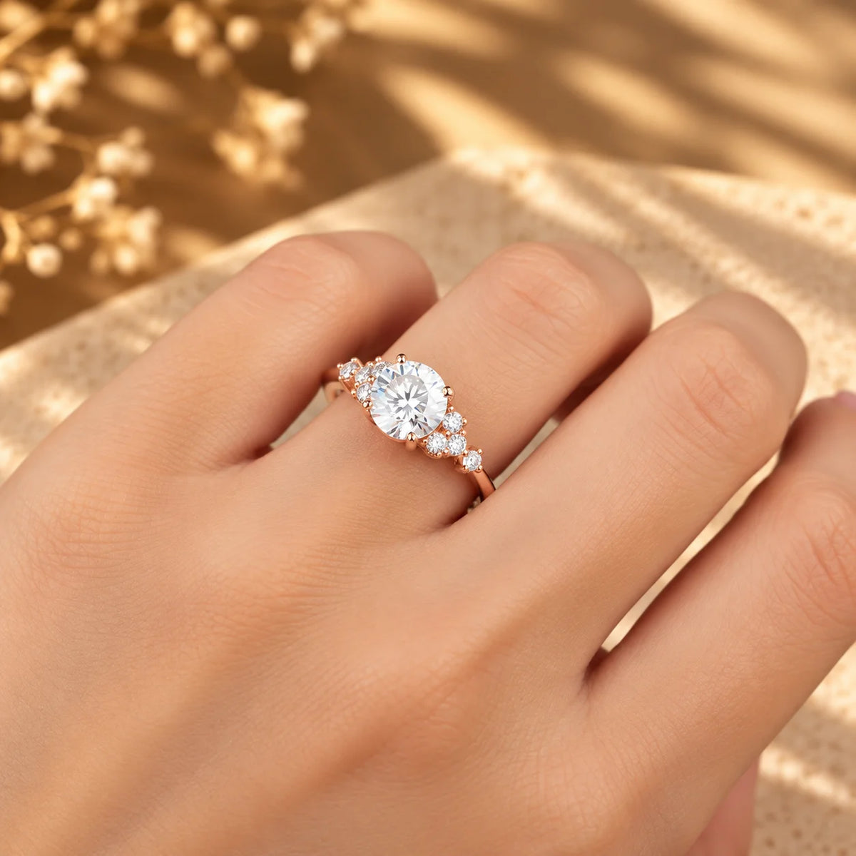 Common :: 1CT Round center with 0.15TCW Round Lab Grown Diamond accents