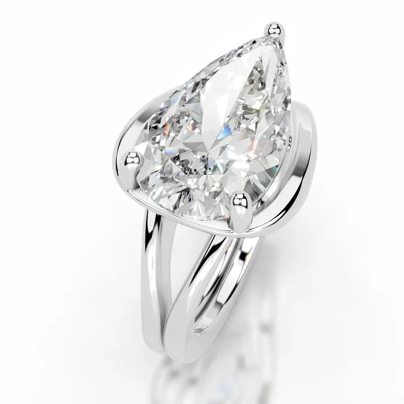 White :: Zorevique pear cut solitaire lab grown diamond ring classic engagement design