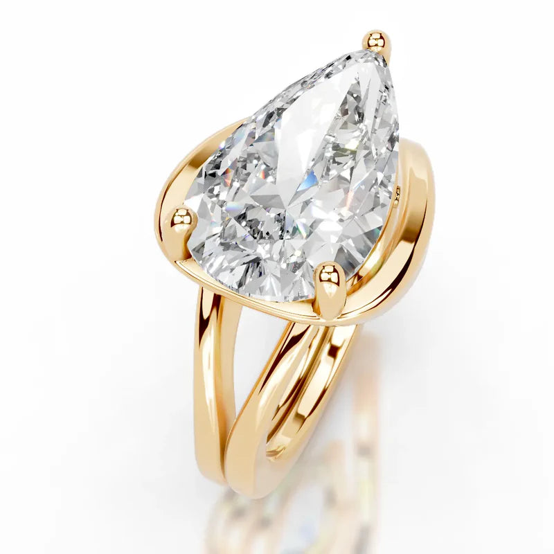 Yellow :: pear cut lab grown diamond solitaire engagement ring classic elegant style