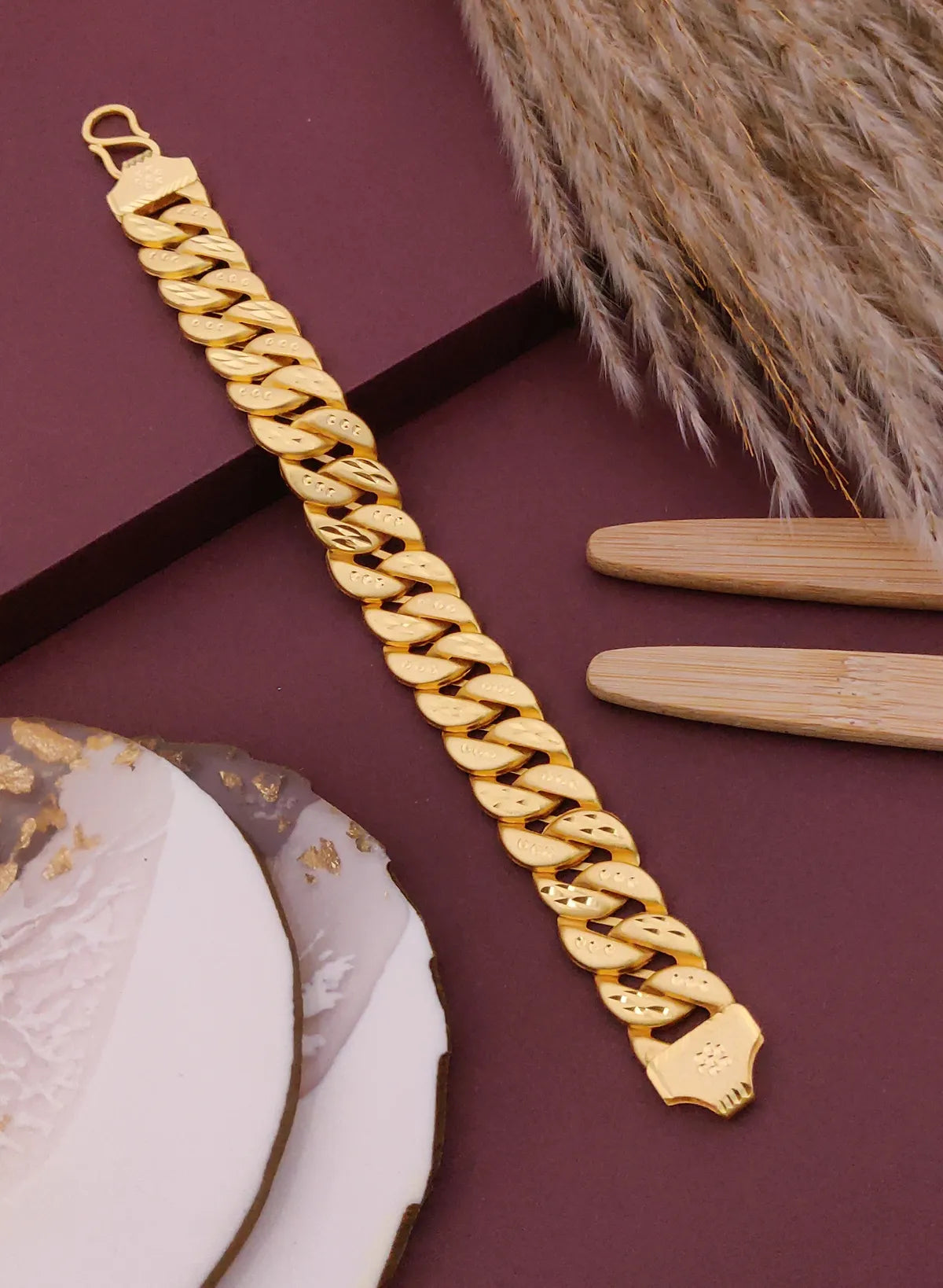 Mens 1 Gram Gold Curb Chain Bracelet Handcrafted Classic Design