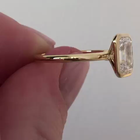 Emerald Cut 1.70ct Lab Grown Diamond Bezel Engagement Ring | Minimalist Solitaire | IGI Certified | Yellow Gold | Ethical Jewelry