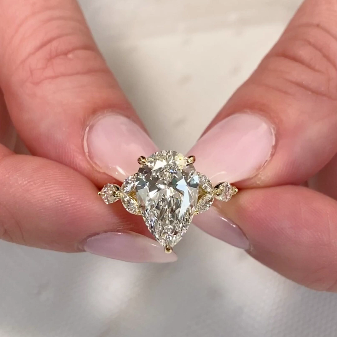 Pear 3.90tcw Lab Grown Diamond Seven Stone Engagement Ring, EF Color, VS Clarity - IGI Certified