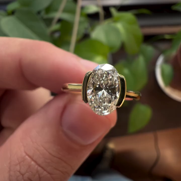 1.50ct Oval Lab Grown Diamond Bezel Engagement Ring | IGI Certified | D-E-F Color | VVS–VS Clarity | Yellow Gold