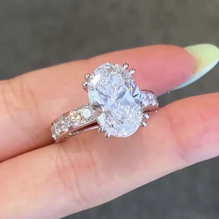 Oval Lab Grown Diamond 7.00tcw Engagement Ring | 5ct Center + 2ct Side | IGI Certified