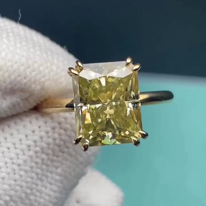 Radiant 4.00ct Fancy Yellow Lab Grown Diamond Solitaire Engagement Ring | IGI Certified